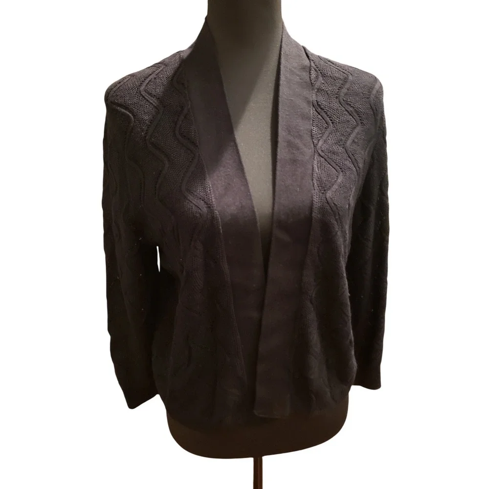 89th & Madison Black Knit Cable Wave Cardigan Sweater Size‎ L